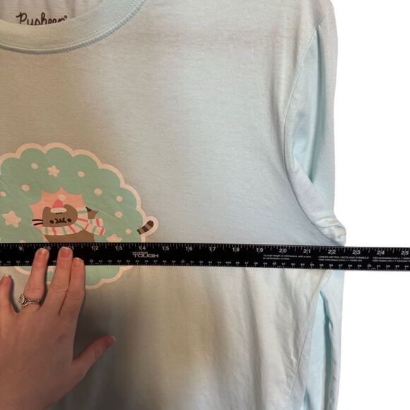 Pusheen- Light Blue Screen Print Cat Lover Long Sleeve T Shirt, Size Large - Picture 7 of 8